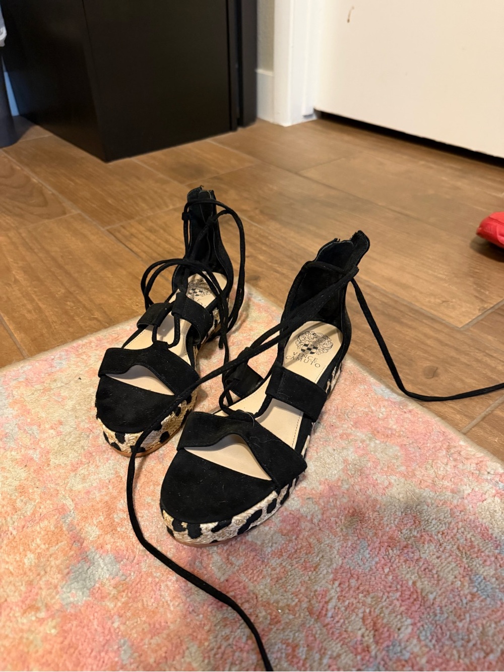 Vince Camuto Black Lace-Up Espadrille Wedges